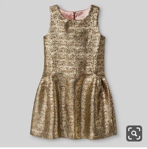 Girl's gold brocade dress gown 4 5 6 10 12 14 16